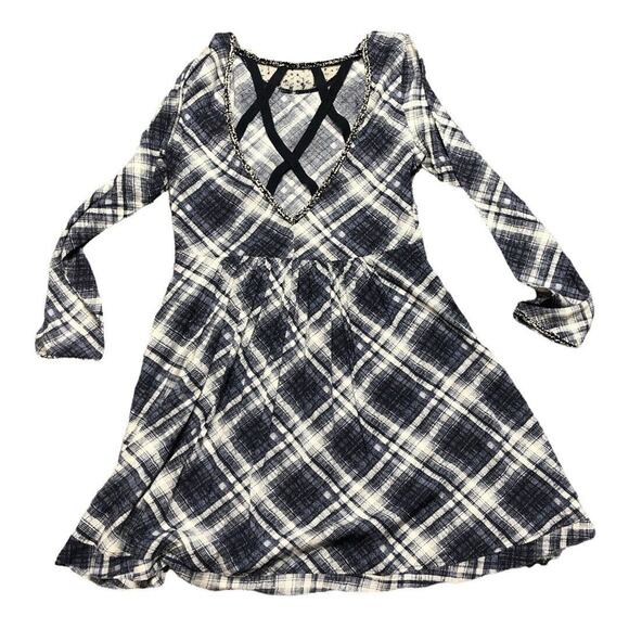 Plaid Dress Long Sleeve Fit and Flare Black White Casual Mini Small‎ - Picture 3 of 12